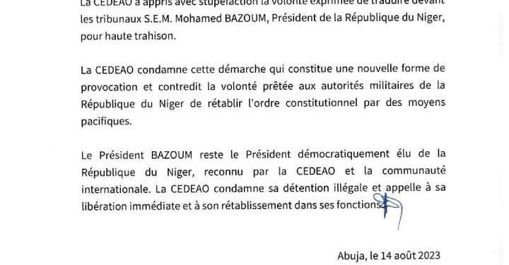 LA CEDEAO DÉNONCE UNE "NOUVELLE PROVOCATION" (DOCUMENT) 1 cedeao.jpg