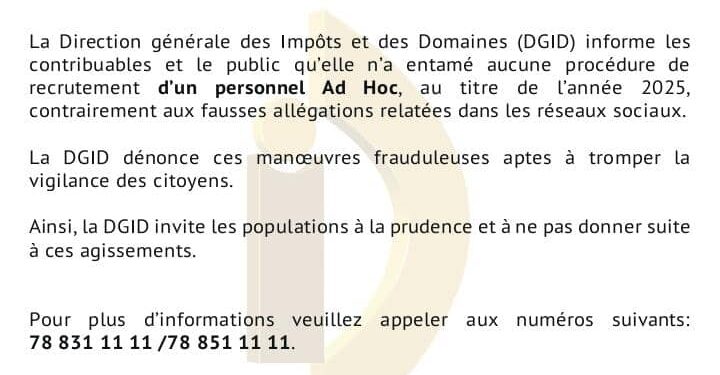 DGID : DÉMENTI CONCERNANT LE RECRUTEMENT D’UN PERSONNEL AD HOC 1 IMG 20250225 WA0154