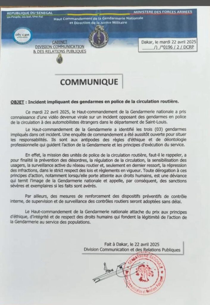 Incident à Saint-Louis : Des gendarmes épinglés pour dérive lors d’un contrôle routier 2 PHOTO 2025 04 23 09 57 48