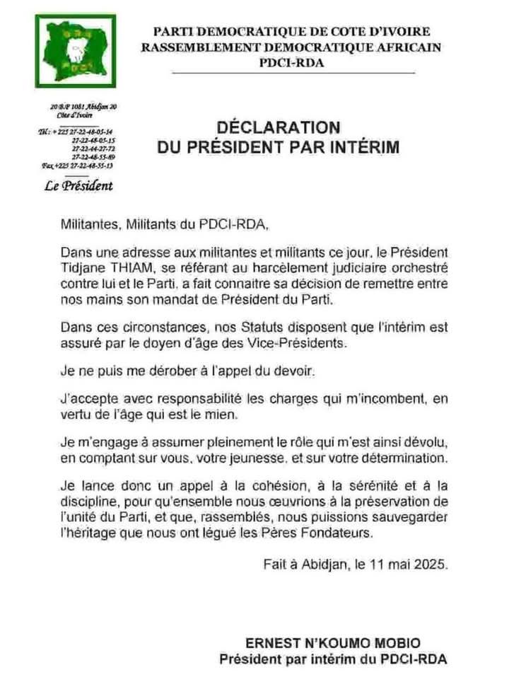 Côte d'Ivoire : Tidjane Thiam démissionne de la présidence du PDCI-RDA, dénonçant un harcèlement judiciaire 2 fb img 17470356198258427939554255308253